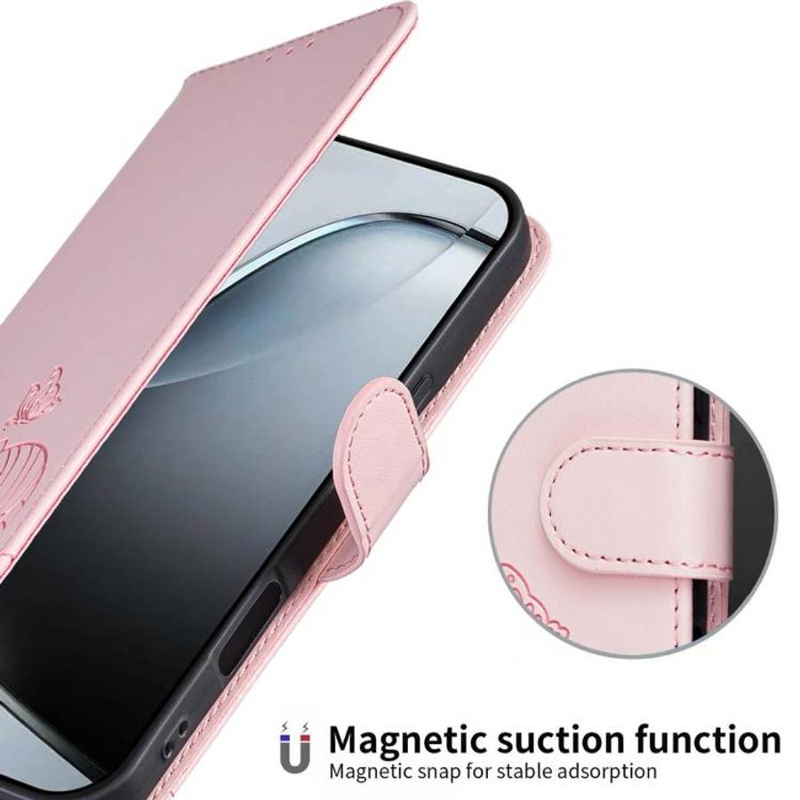 For Blackview A55 Pro Cat Butterfly Embossed RFID Vegan Leather Phone Case with Strap(Pink)
