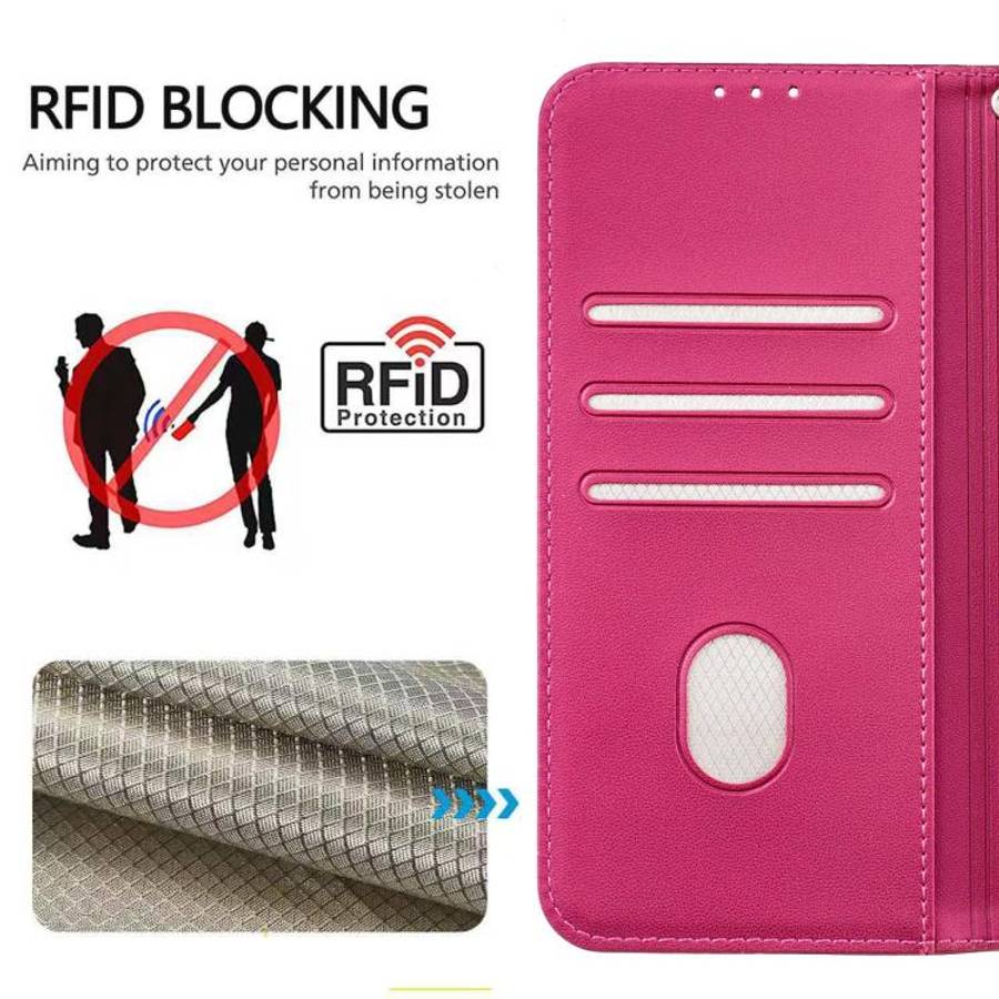 For Blackview A200 Pro Cat Butterfly Embossed RFID Vegan Leather Phone Case with Strap(Rose Red)