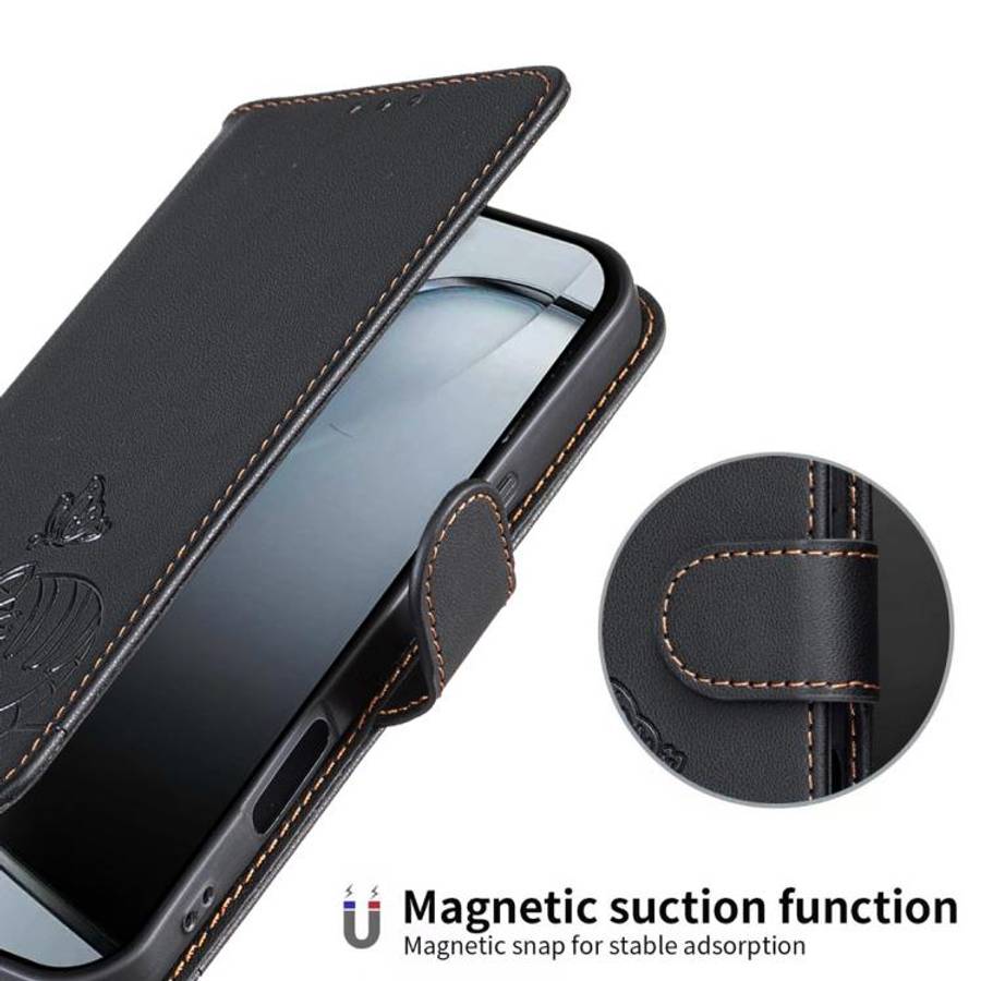For Oukitel C59 Pro Cat Butterfly Embossed RFID Vegan Leather Phone Case with Strap(Black)