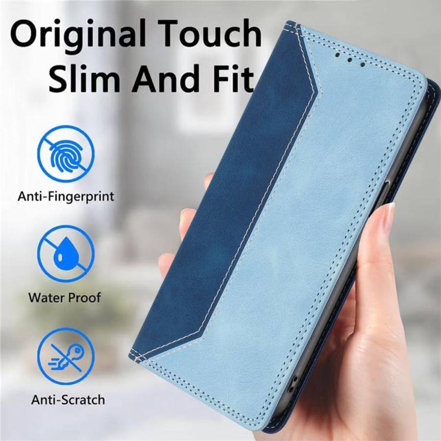 For Oukitel C61 / C61 Pro Skin Feel Two-tone RFID Blocking Vegan Leather Phone Case(Light Blue)