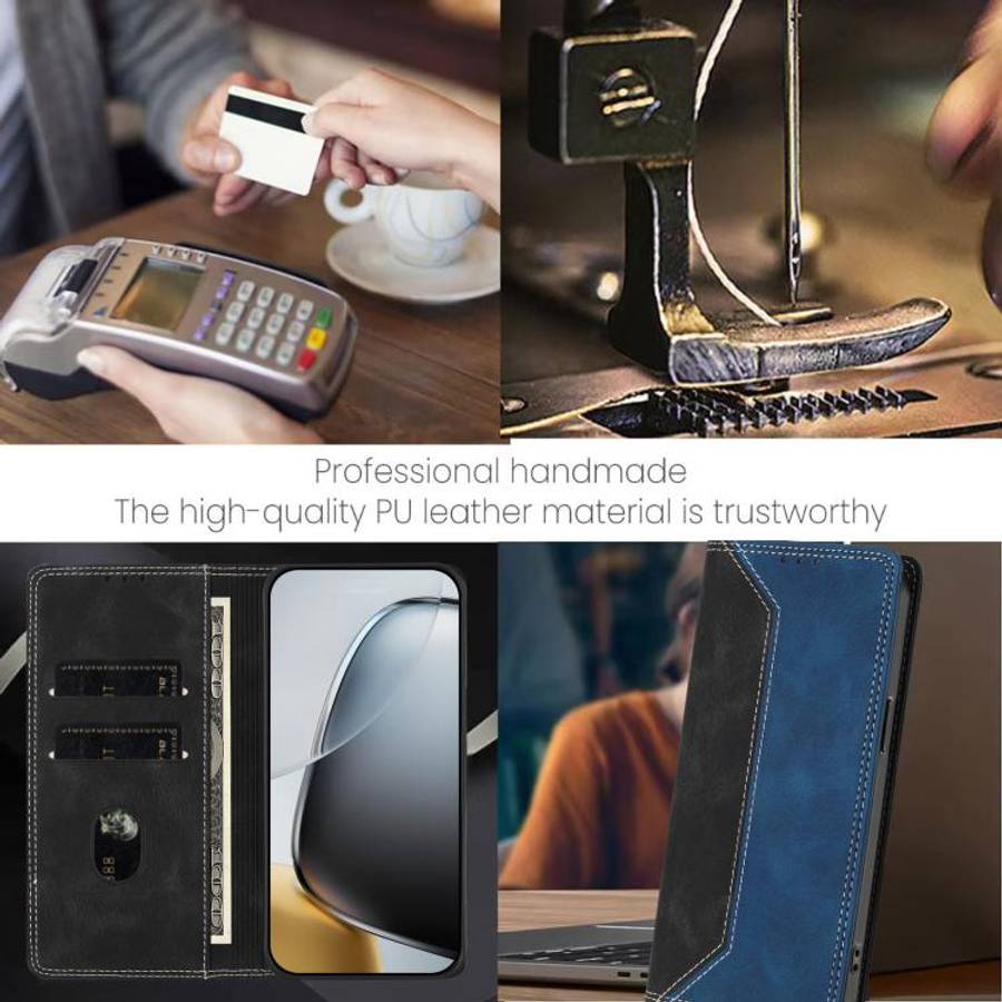 For Oukitel C61 / C61 Pro Skin Feel Two-tone RFID Blocking Vegan Leather Phone Case(Blue)