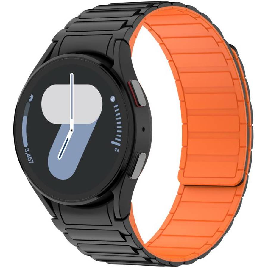 For Galaxy Watch 7 / 6 / 5 / 4 Three Beads Magnetic Silicone Watch Band(Black Orange)