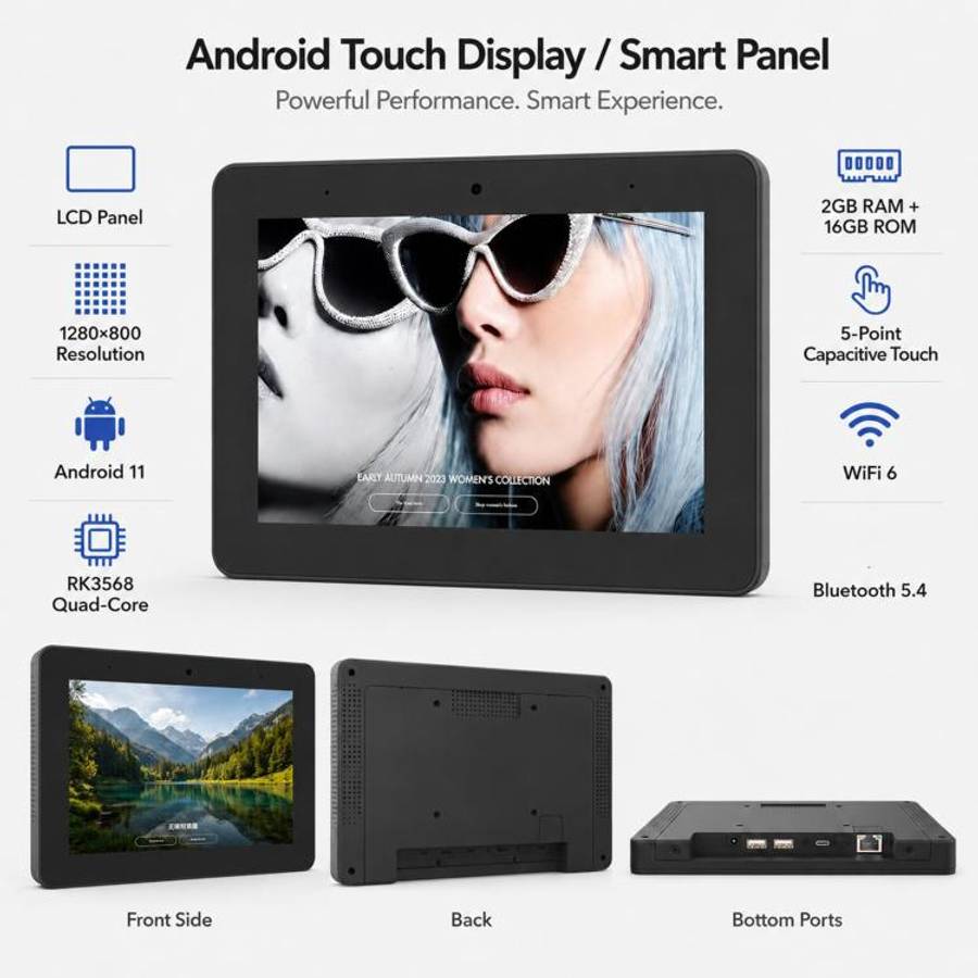 WF8058T 8 inch IPS HD Touch Screen Digital Signage, 2GB+16GB, Android 11 RK3568 Quad Core, Plug T...