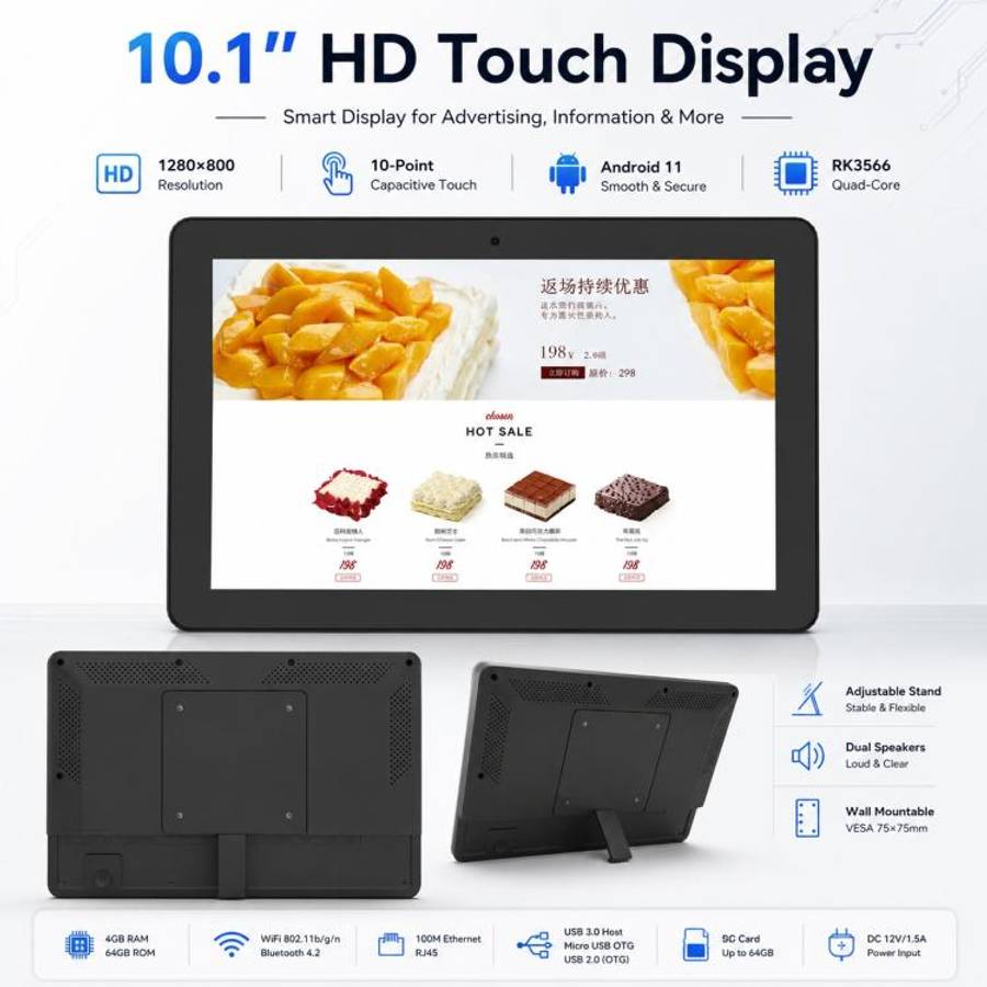 WF1036T 10.1 inch HD Touch Screen Digital Signage, 2GB+16GB, Android 11 RK3566 Quad Core, Plug:US...