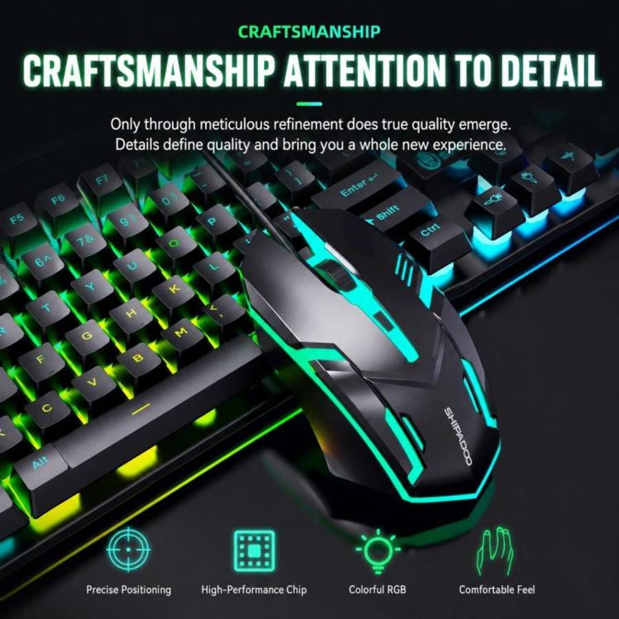 SHIPADOO D500 Colorful Illuminated Wired Keyboard Mouse Set(Word Transparency)