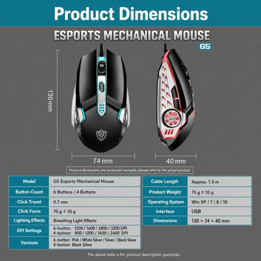 SHIPADOO G5 4D 2400DPI Gaming Mechanical USB Wired Mouse(Black)