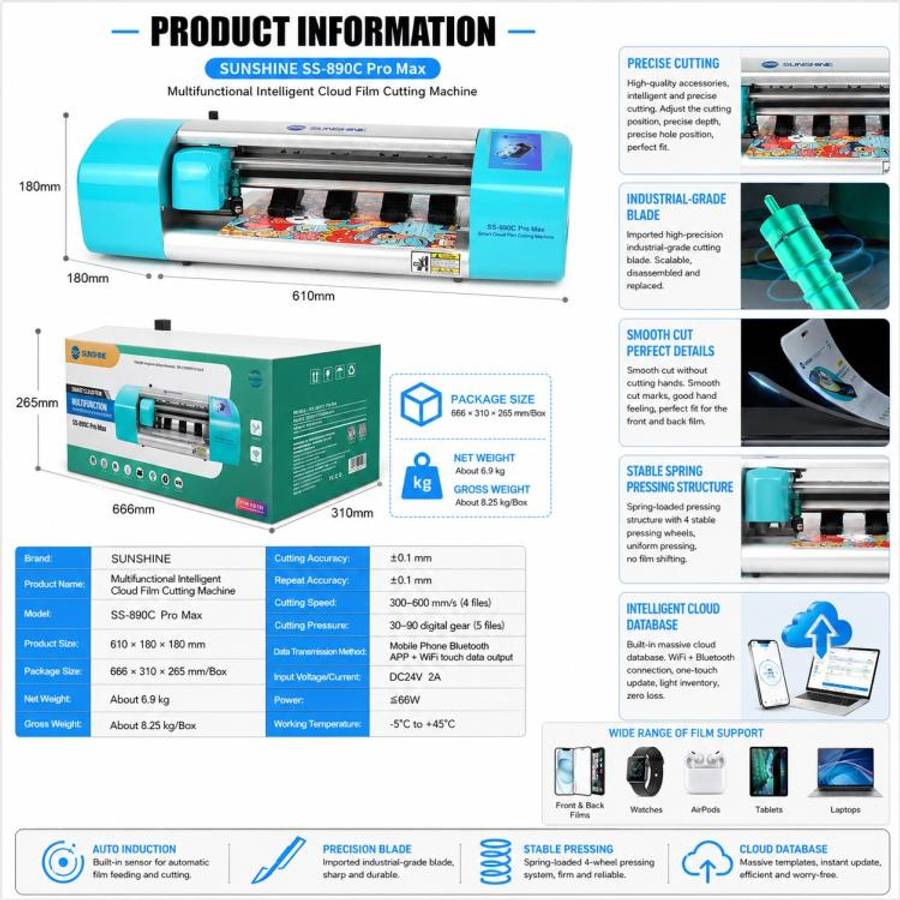 SUNSHINE SS-890C Pro Max 16-inch Flexible Hydrogel Film Dual Intelligent Auto Cutting Machine, Pl...