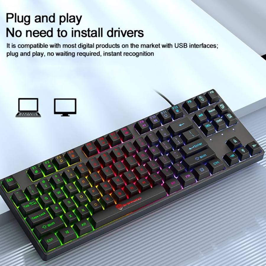 SHIPADOO K87 Mechanical Curved 87 Keys USB Wired Keyboard(Black)