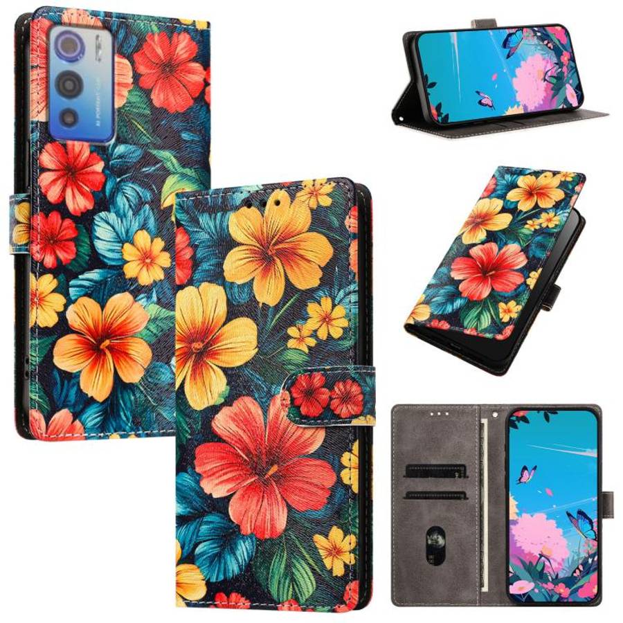 For DOOGEE N60 Pro CH002 Colored Drawing Buckle Clasp Vegan Leather Phone Case(Hibiscus)
