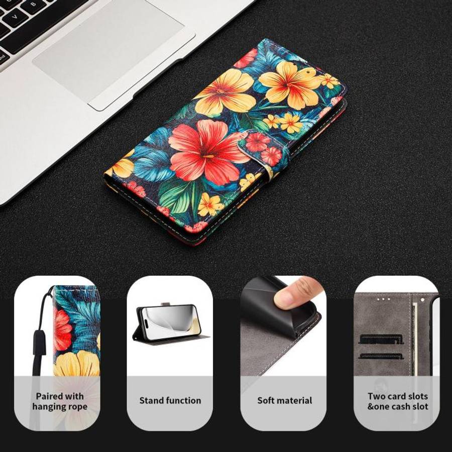 For DOOGEE N60 Pro CH002 Colored Drawing Buckle Clasp Vegan Leather Phone Case(Hibiscus)