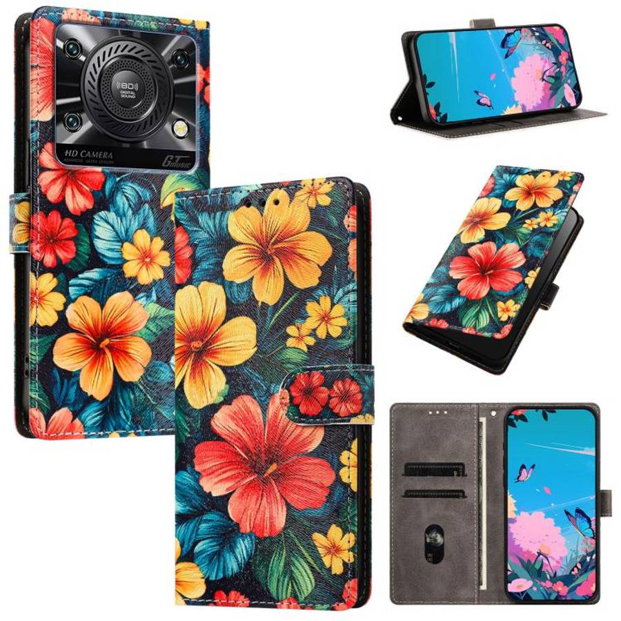 For Oukitel C60 / C60 Pro CH002 Colored Drawing Buckle Clasp Vegan Leather Phone Case(Hibiscus)