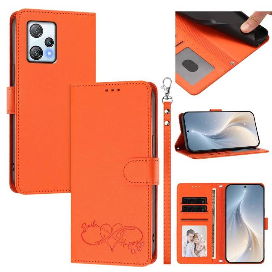 For Blackview A53 Happy Heart Pattern Magnetic Closure Vegan Leather Phone Case with Wrist Strap(...