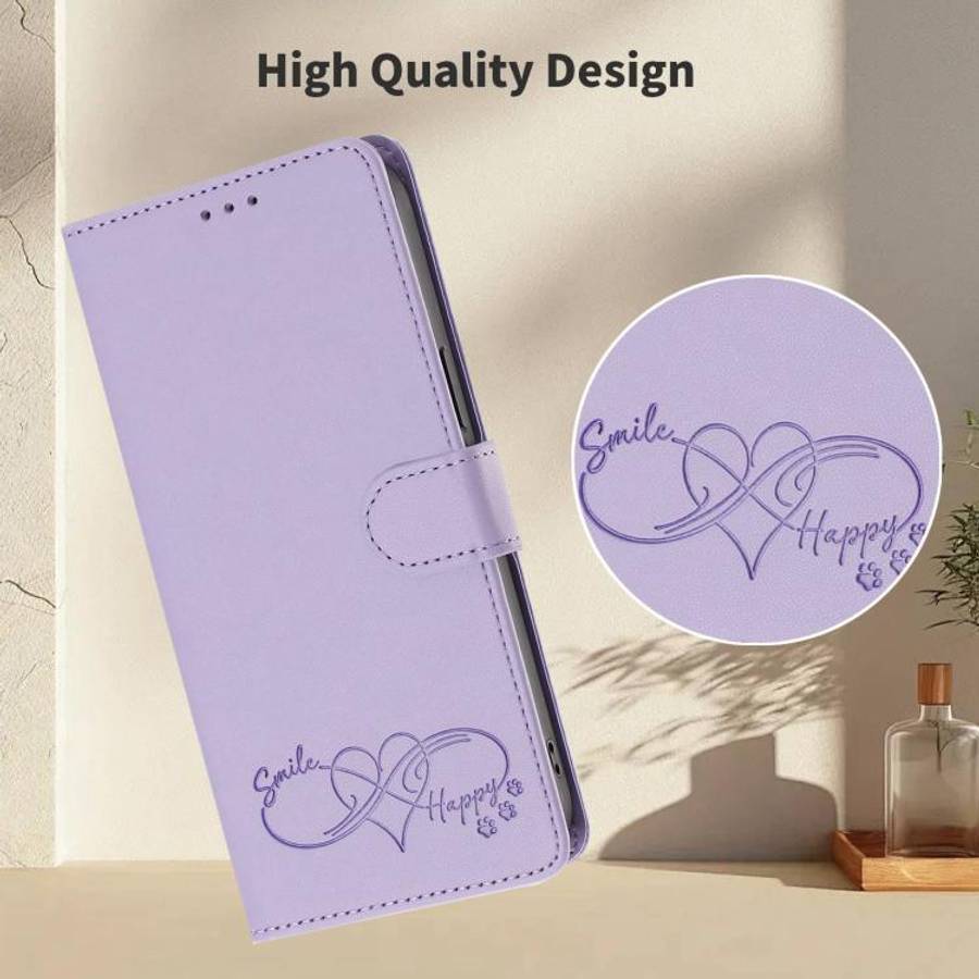 For Blackview Color 6 Happy Heart Pattern Magnetic Closure Vegan Leather Phone Case with Wrist St...