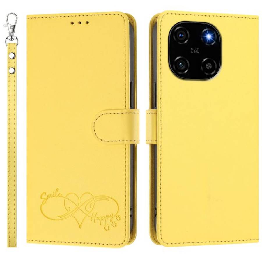 For Blackview Color 6 Happy Heart Pattern Magnetic Closure Vegan Leather Phone Case with Wrist St...