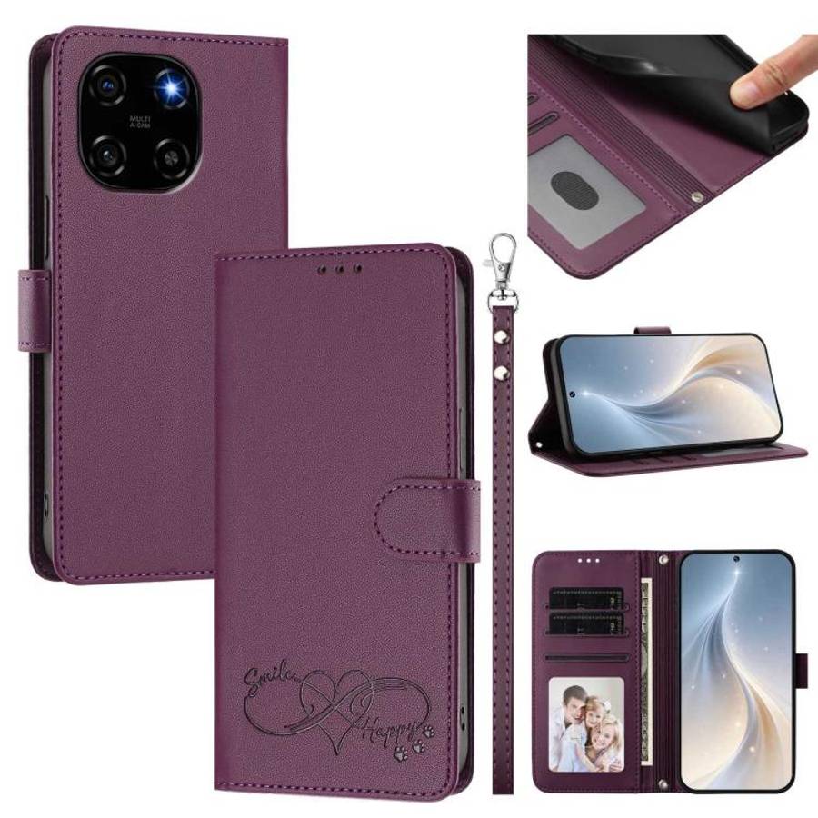 For Blackview Color 6 Happy Heart Pattern Magnetic Closure Vegan Leather Phone Case with Wrist St...