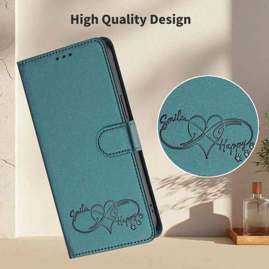 For Blackview WAVE 6C Happy Heart Pattern Magnetic Closure Vegan Leather Phone Case with Wrist St...