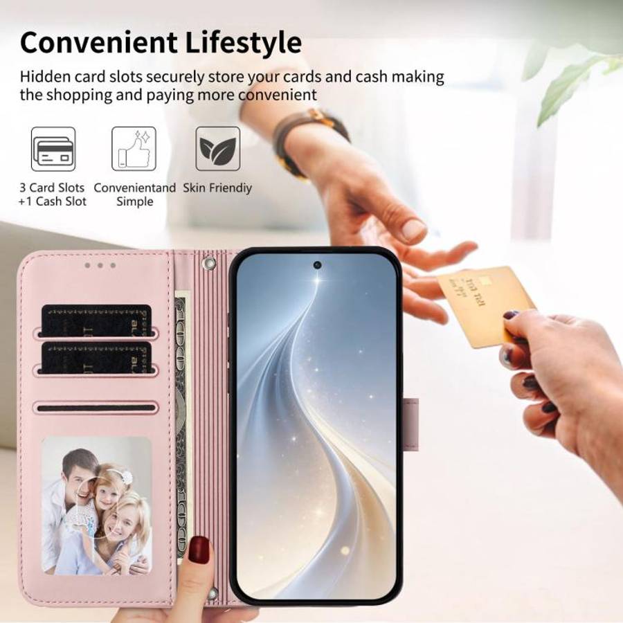 For Blackview WAVE 7C Happy Heart Pattern Magnetic Closure Vegan Leather Phone Case with Wrist St...