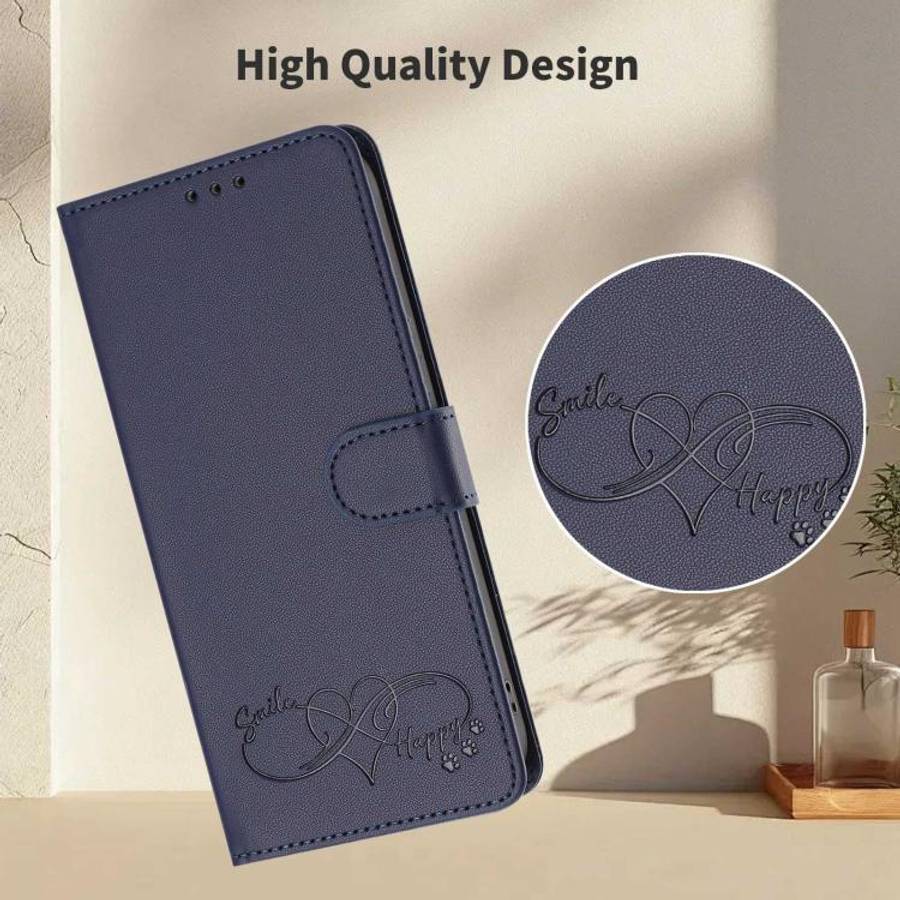 For Blackview WAVE 7C Happy Heart Pattern Magnetic Closure Vegan Leather Phone Case with Wrist St...