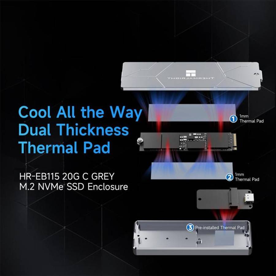 THERMALRIGHT HR-EB115 20Gbps M.2 NVMe SSD Enclosure with Type-C to Type-C Cable(Grey)