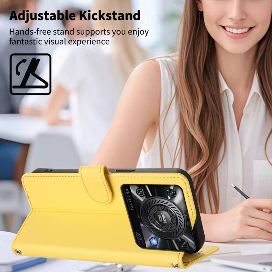 For Oukitel C60 Happy Heart Pattern Magnetic Closure Vegan Leather Phone Case with Wrist Strap(Ye...