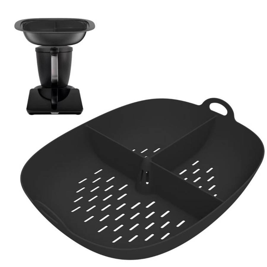 For Thermomix TM7 Food Processor Food Grade Silicone Divided Steamer Tray Replacement Part(Black)
