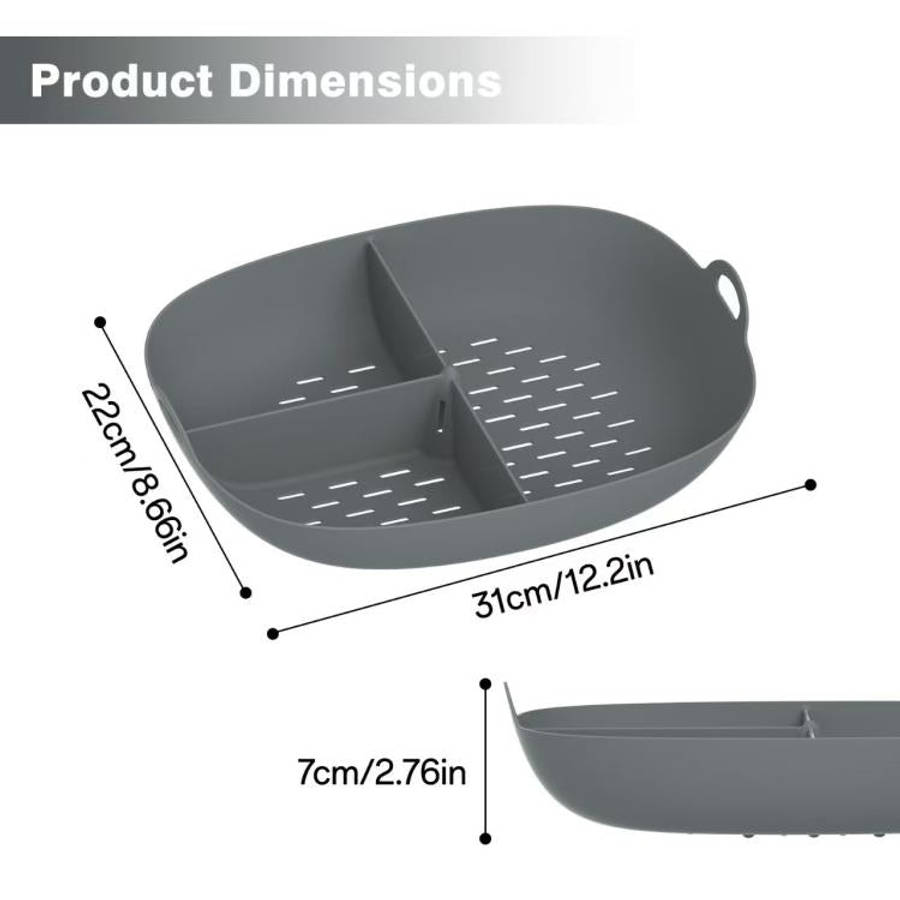 For Thermomix TM7 Food Processor Food Grade Silicone Divided Steamer Tray Replacement Part(Black)