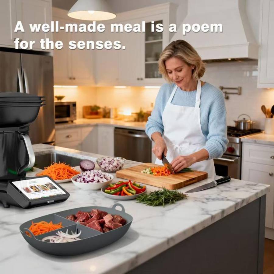 For Thermomix TM7 Food Processor Food Grade Silicone Divided Steamer Tray Replacement Part(Black)