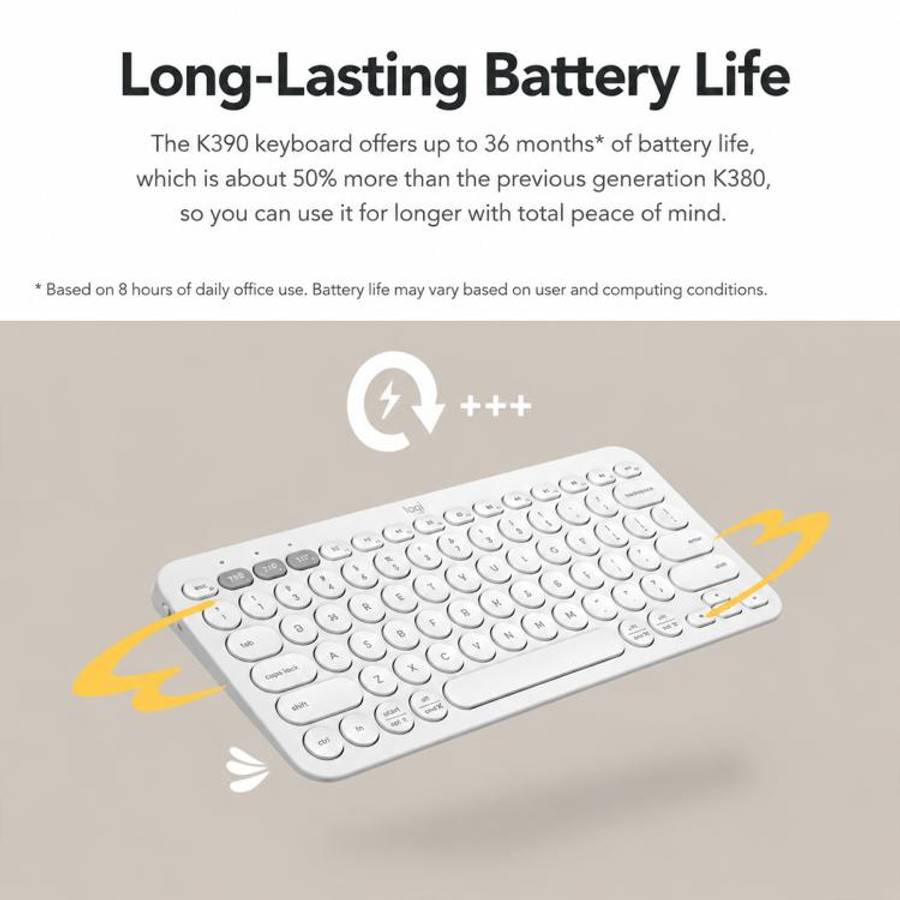 Logitech K390 Ultra-thin Portable Wireless Bluetooth Keyboard(Gray)