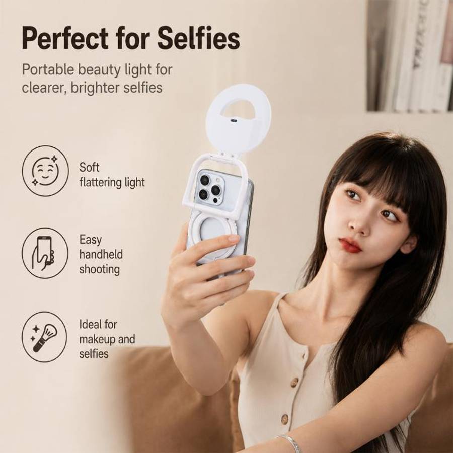 Multifunctional Portable Foldable Magnetic Fill Light Phone Holder(White)