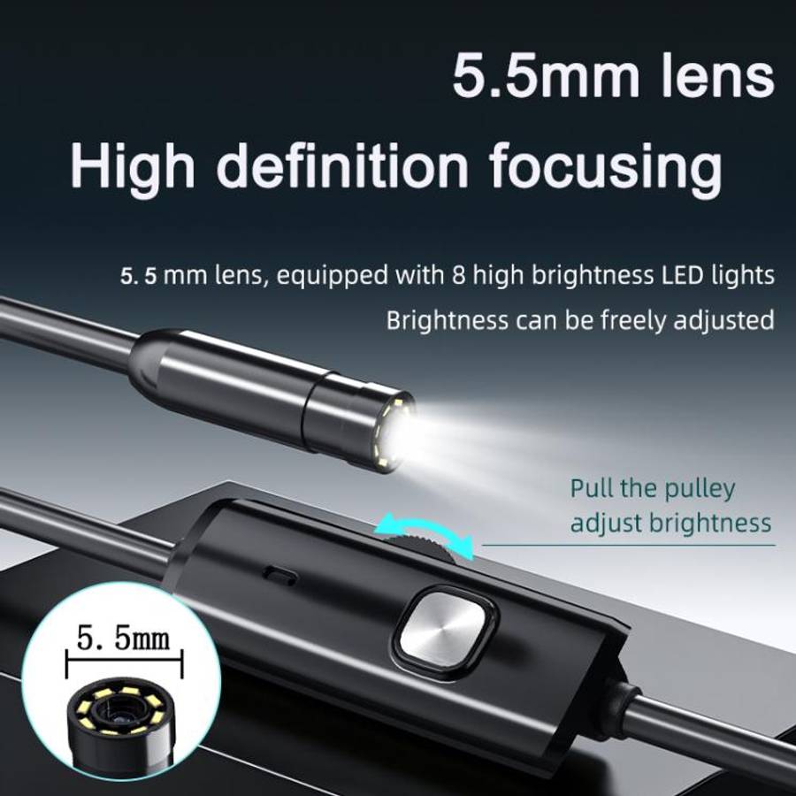 AN112T Type-C, Micro USB and 8 Pin IP67 8LEDs 5.5mm Industry Digital Endoscope, Cable Length:10m ...