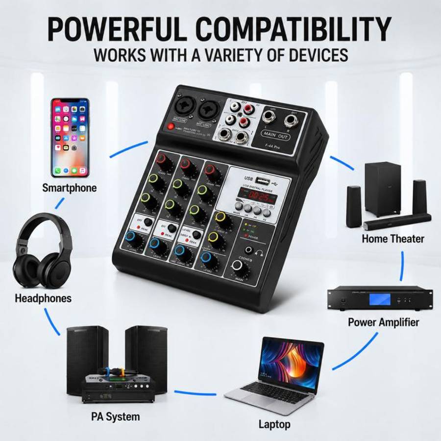 F-4A Pro Multi-function Professional Recording Mixer Bluetooth Live Streaming Sound Card, Plug Ty...
