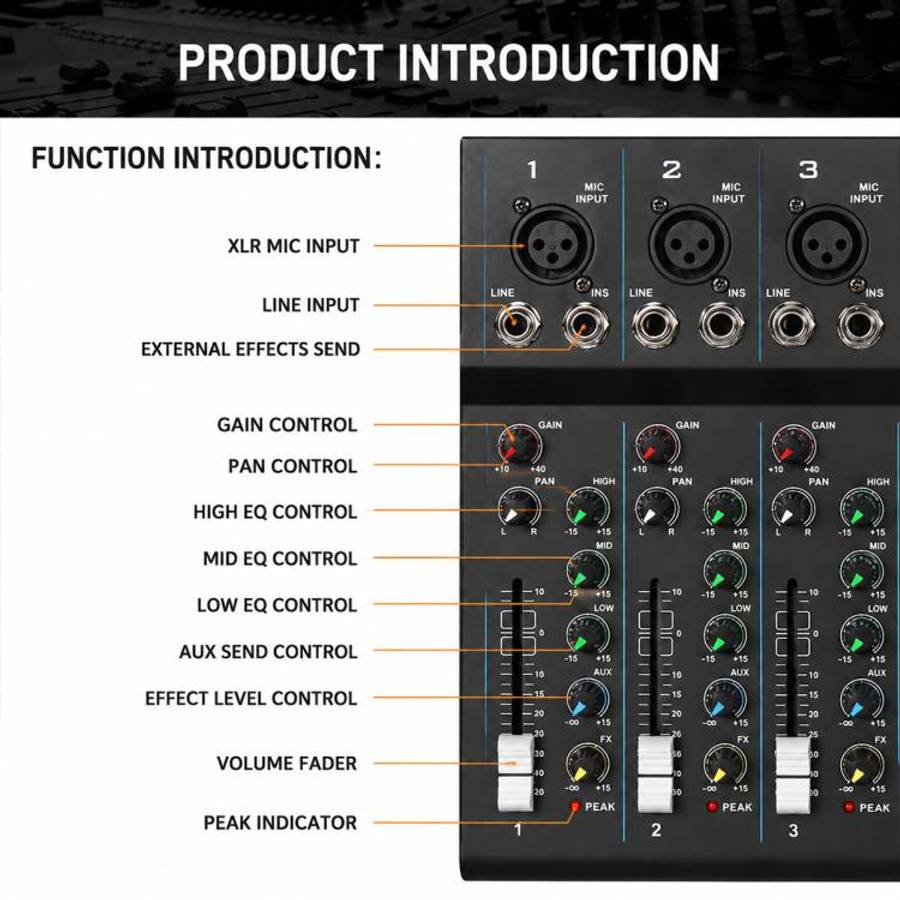 MG-07 7-Channel Multi-function Professional Bluetooth Live Streaming Recording Mixer, Plug Type:U...
