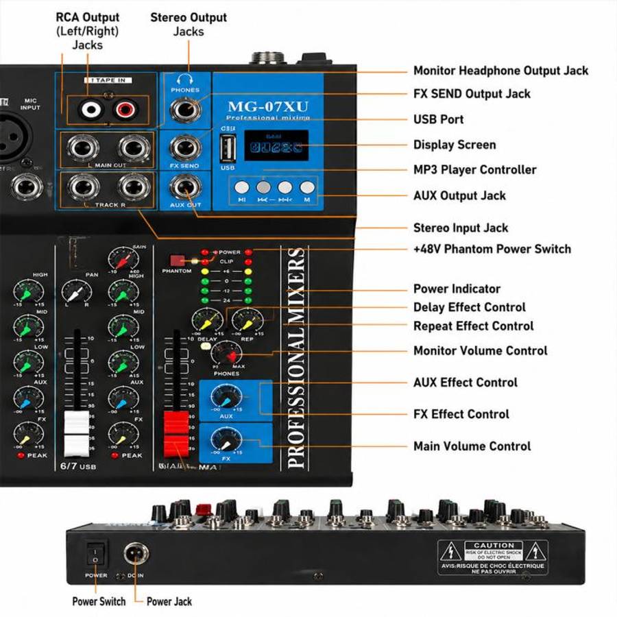 MG-07 7-Channel Multi-function Professional Bluetooth Live Streaming Recording Mixer, Plug Type:U...