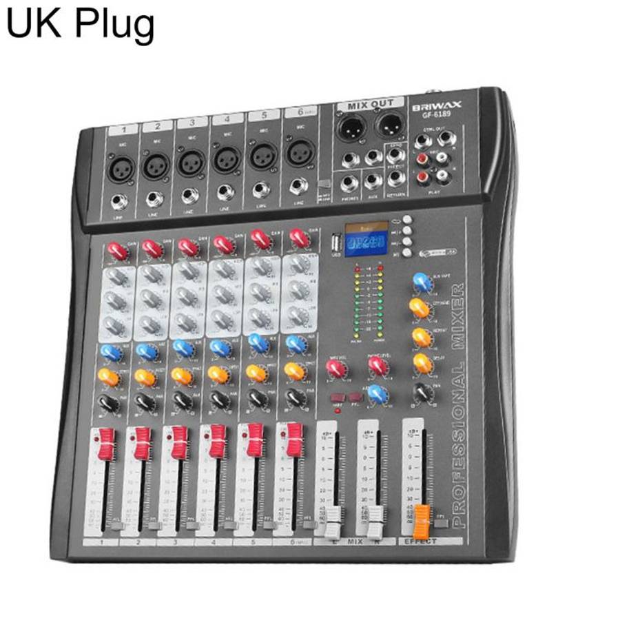 CT-6 6-Channel Professional Bluetooth Mixer with Amplifier, Plug Type:UK Plug(Black Grey)