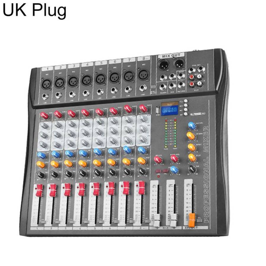 CT-8 8-Channel Professional Bluetooth Mixer USB Sound Card, Plug Type:UK Plug(Black Grey)