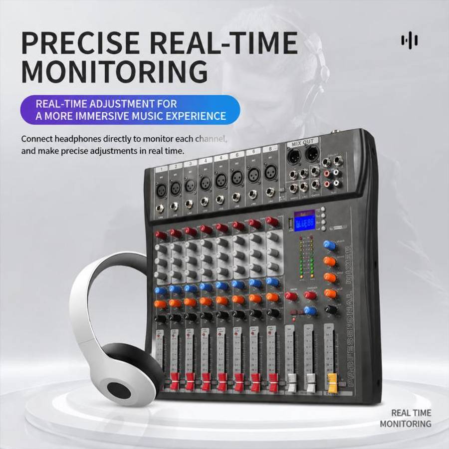CT-8 8-Channel Professional Bluetooth Mixer USB Sound Card, Plug Type:US Plug(Black Grey)