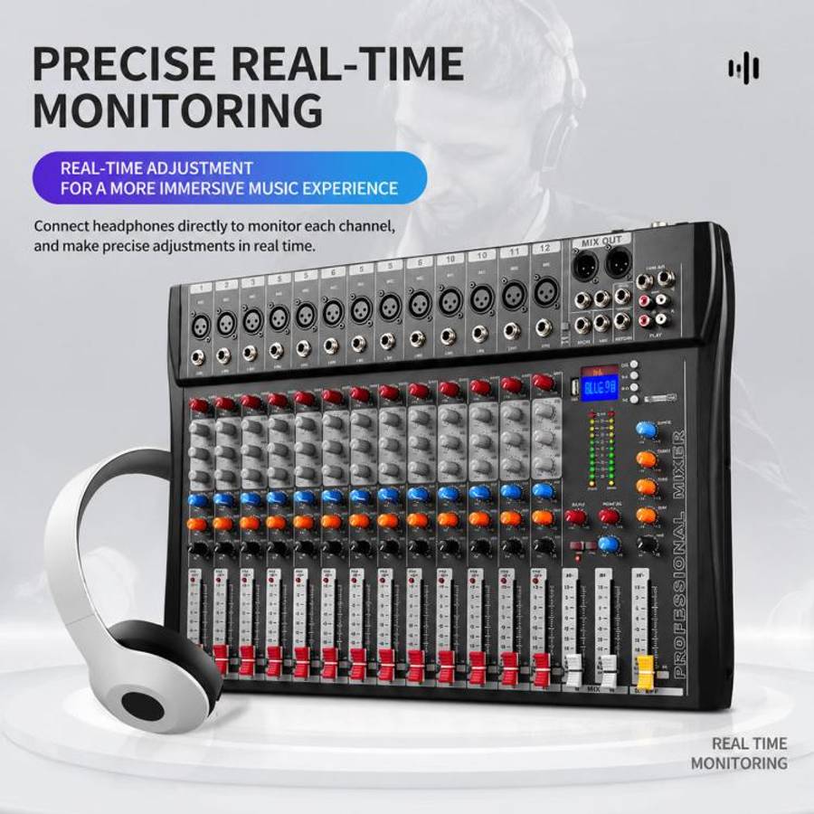 CT-12 12-Channel Professional Bluetooth Recording Live Streaming Mixer, Plug Type:UK Plug(Black G...