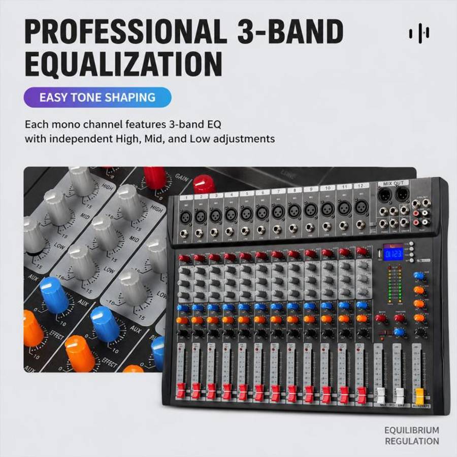CT-12 12-Channel Professional Bluetooth Recording Live Streaming Mixer, Plug Type:UK Plug(Black G...