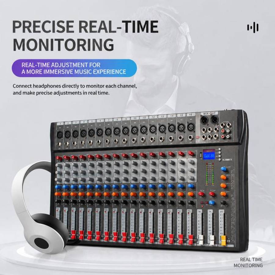 CT-16 16-Channel Professional Bluetooth Recording Mixer KTV Sound System, Plug Type:EU Plug(Black...