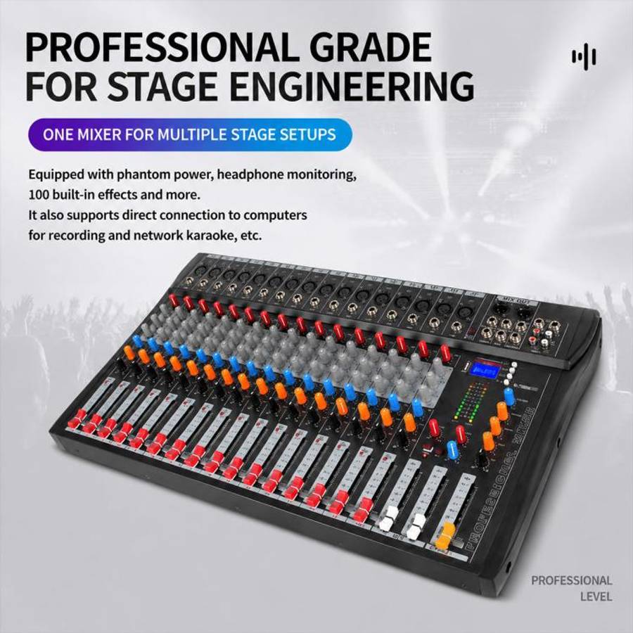 CT-16 16-Channel Professional Bluetooth Recording Mixer KTV Sound System, Plug Type:EU Plug(Black...