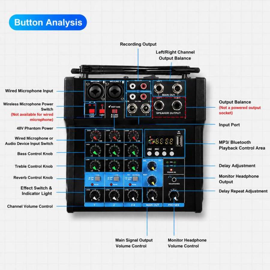 G4B 4-Channel Multi-function Professional Bluetooth Mixer with Amplifier, Plug Type:UK Plug(Black)