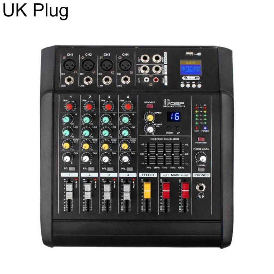 402D 4-Channel Multi-function Professional Bluetooth Mixer with Amplifier, Plug Type:UK Plug(Black)