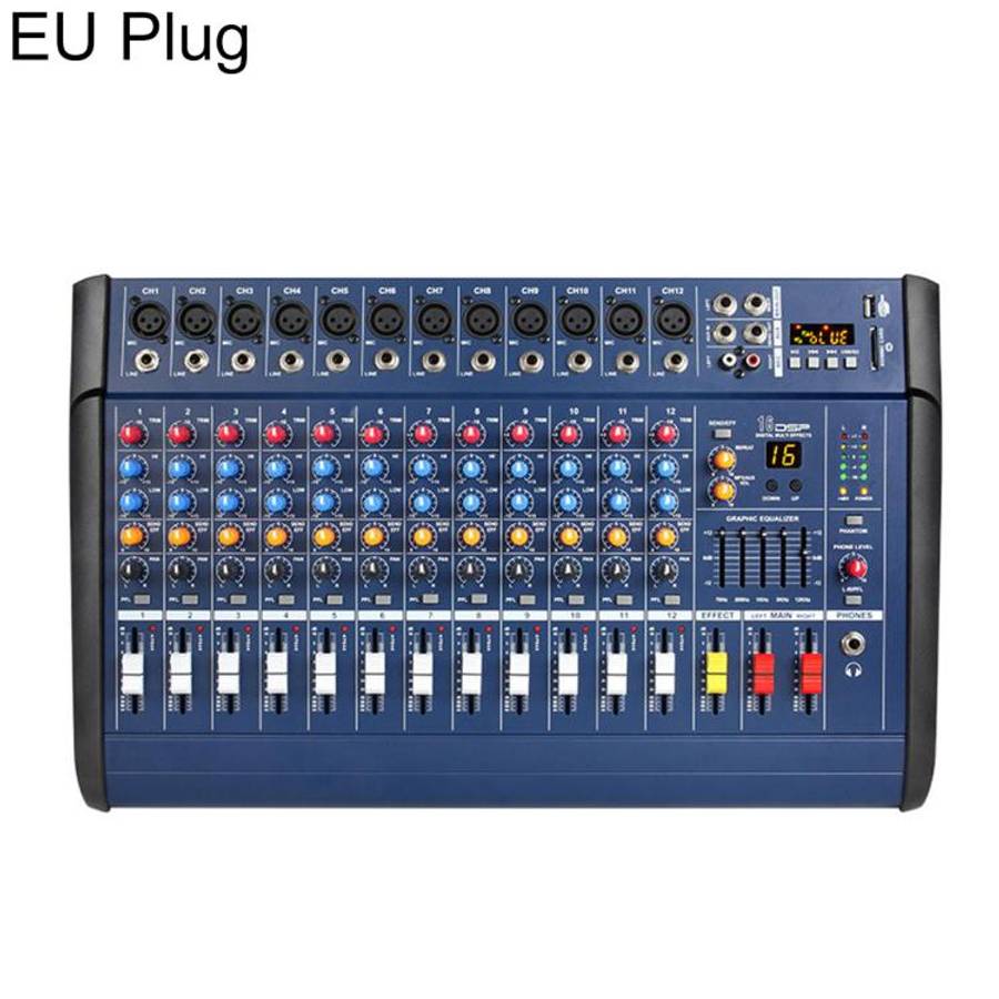 1202D 12-Channel Multi-function Professional Bluetooth Mixer with Amplifier, Plug Type:EU Plug(Bl...