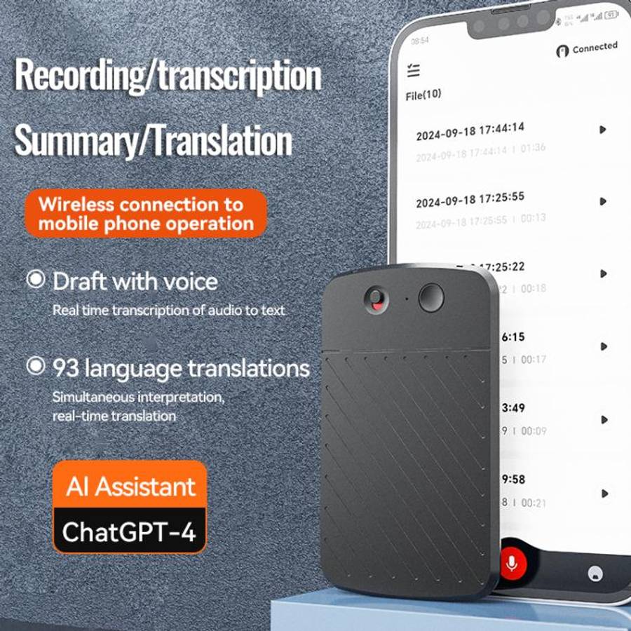 A3 Dual-key Arc-Frame Twill Texture Ultra-thin AI Smart Voice Recorder Support AIREC-APP, Memory:...