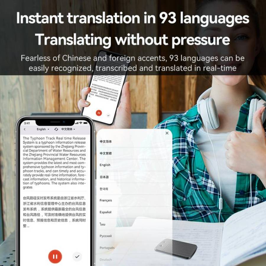 A3 Dual-key Arc-Frame Twill Texture Ultra-thin AI Smart Voice Recorder Support AIREC-APP, Memory:...