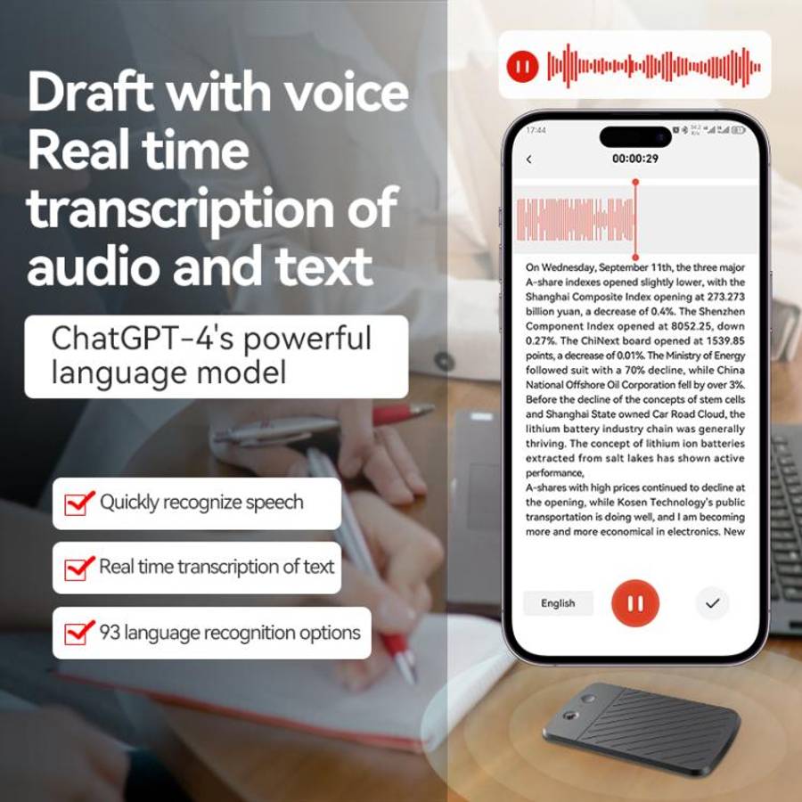 A3 Dual-key Arc-Frame Twill Texture Ultra-thin AI Smart Voice Recorder Support AIREC-APP, Memory:...