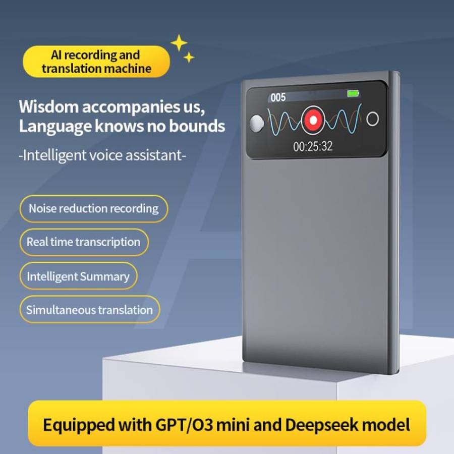 A3P 1.47-inch Display Ultra-thin AI Smart Voice Recorder Support AIREC-APP, Memory:8GB(Black)