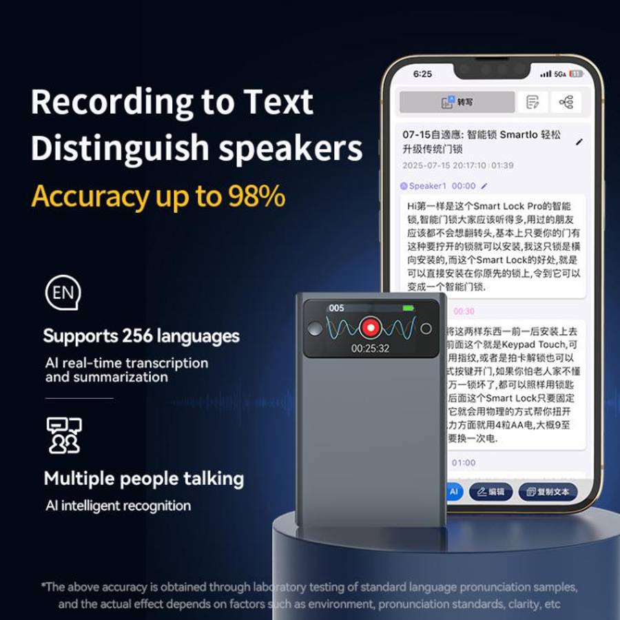 A3P 1.47-inch Display Ultra-thin AI Smart Voice Recorder Support AIREC-APP, Memory:32GB(Black)