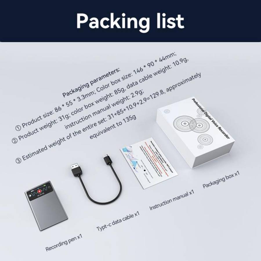 A3P 1.47-inch Display Ultra-thin AI Smart Voice Recorder Support AIREC-APP, Memory:32GB(Black)