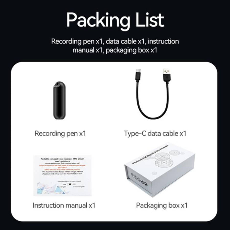 S1A Keychain Mini Smart AI Voice Recorder, Memory:16GB(Black)